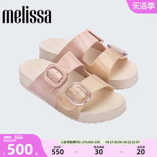 Melissa梅丽莎时尚双色拼色双根带女士果冻椭圆扣凉鞋33913