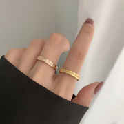 INS冷淡风欧美潮简约时尚个性菱形镶钻钛钢镀18k金食指戒指指环女