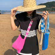 秋冬韩国小众设计设褶皱针织包糖果色斜跨女包可调节日式出游女包
