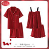 帕兰朵新婚情侣睡衣，夏季纯棉短袖，吊带套装本命年红色结婚家居服