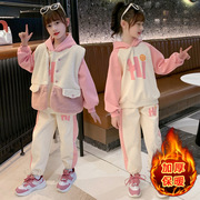 2022110614 冬装加绒中卫衣女韩版三件套加厚大童两件套套装