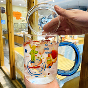 可爱卡通水杯星球男孩玻璃杯家用创意韩式带把杯大容量早餐牛奶杯