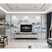客厅新中式岩材大板影视微晶石，墙砖电视板大理石，瓷砖背景墙画现代