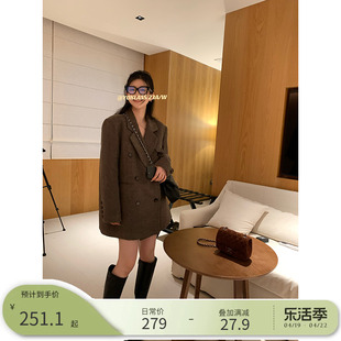 王少女的店 2024秋冬高级感毛呢小个子西装式大衣中长款外套