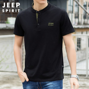 jeep吉普纯棉短袖t恤男士夏季薄款中年爸爸半截袖休闲运动上衣男