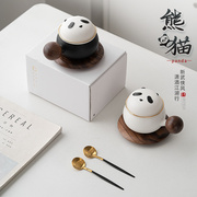 熊猫陶瓷泡茶杯公室茶具，个人专用创意带盖杯子，茶水分离杯咖啡杯