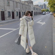 韩版白色长款过膝立领羽绒服女2022冬季高级感加厚宽松面包服