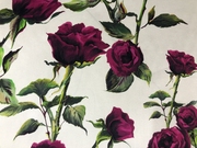 19姆米真丝弹力段时装布料 妖娆紫色玫瑰印染桑蚕丝面料 旗袍衬衫