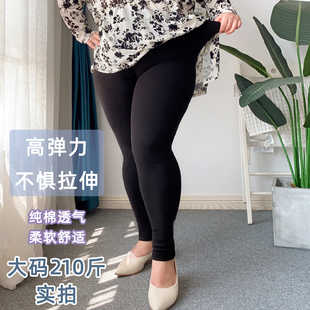 打底裤女春季外穿纯棉大码胖mm200斤高腰显瘦黑色九分小脚裤子