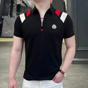 欧洲站夏季男士短袖t恤潮牌修身翻领polo衫休闲帅气时尚带领上衣T