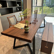 北美黑胡桃木大板原木禅意茶室茶桌实木办公桌书桌自然边餐桌茶台