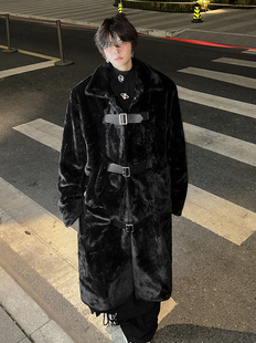 冬装高级感皮袢装饰设计感中长款环保皮草，大衣男外套加厚保暖毛绒