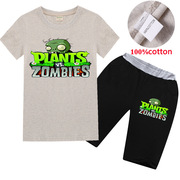 plants vs zombies植物大战僵尸童装纯棉短袖套装t恤男孩中大童
