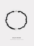 G/S定制款 欧美黑色天然石串珠巴洛克珍珠锁骨链时髦高级感项链女