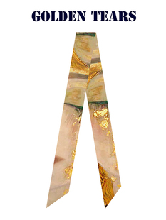 艺术家克里姆特系列油画金色，眼泪飘带丝带，长条窄丝巾发带绕包编发