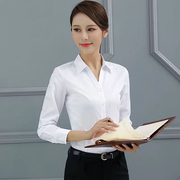 白衬衫女长袖v领上衣，2023秋季职业装，修身工装工作服黑色衬衣