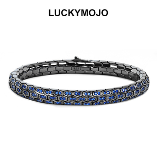 luckymojo925纯银手链男款小众锆石，镶嵌蛇纹手镯软女轻奢高级感