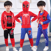 儿童蜘蛛侠衣服秋装5-6到7岁男童，纯棉卫衣套装，4小男孩马甲三件套3