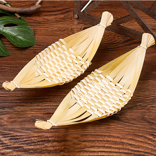 竹编制品小竹篮船型托盘手工编织创意日式餐具寿司碟和风盘子复古
