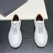 2023厚底系带小白鞋圆头男士运动鞋休闲低帮板鞋耐磨纳帕牛皮