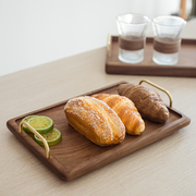 黑胡桃实木手提托盘长方形，日式家用放水杯点心，咖啡高端木质茶盘子