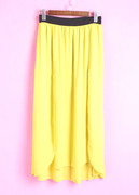 万米系列133mct853女半裙春秋季松紧腰，雪纺裙黄色长裙