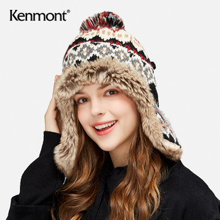 卡蒙日系甜美加厚保暖护耳，可爱毛线帽女秋冬季户外加绒护脸针织帽