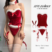 wondewr纯欲风红色，穿搭圣诞节服装女装，兔女郎性感连衣裙女抹胸裙