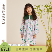 littletime女童纯棉碎花连衣裙披肩领春秋2023甜美田园风裙子