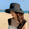 复古法式赫本黑色网红草帽遮阳防晒海边沙滩帽，子女春夏大沿太阳帽