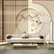 新中式3d立体花鸟墙纸，养生馆美容院壁画客厅，装饰墙布茶室背景壁纸