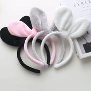 可爱兔耳朵纯色发箍韩国化妆洗脸发带蝴蝶结，头箍头饰刺绣logo