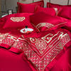 高档中式刺绣婚庆四件套大红色，全棉床单被套，结婚床上用品六件套新