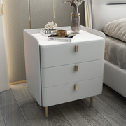 意式轻奢岩板床头柜皮质实木三层白色简约现代北欧卧室床边柜三斗