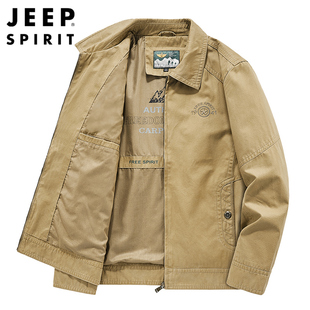 jeep吉普全棉男装夹克，翻领户外休闲中年爸爸外套宽松大码上衣