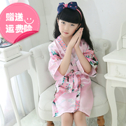 女童睡袍睡裙薄款仿真丝绸夏季可爱日式和服公主儿童睡衣家居服