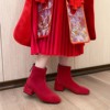 秋冬新娘鞋靴中式粗跟婚鞋女酒红色圆头舒适婚纱结婚鞋靴秀禾红鞋