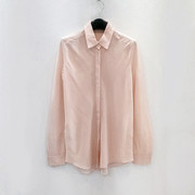 欧美出口单春夏季100真丝桑，蚕丝长袖衬衫，女透气舒适浅粉色衬衣