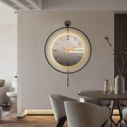 餐厅钟表挂钟客厅铁艺钟加灯简约现代大气时钟装饰画高级感表挂墙