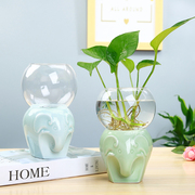 创意绿萝水培植物玻璃透明水养花瓶插花容器陶瓷花盆器皿装饰摆件