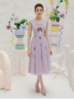  越南小众2024夏季紫色蕾丝连衣裙小礼服裙设计感伴娘裙圆领
