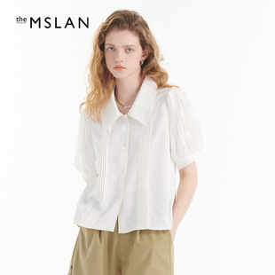 舒适亲肤MSLAN甜美短袖衬衫优雅蕾丝拼接上衣女MEBV1402
