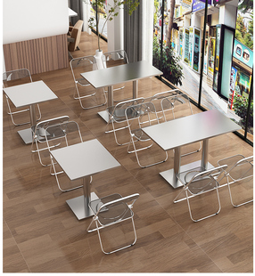 不锈钢折叠桌子快餐小吃店食堂工厂奶茶店工业风长方形餐桌椅组合