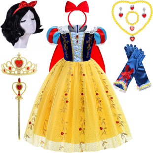 白雪公主裙女童迪士尼cosplay连衣裙万圣节儿童蓬蓬裙，演出礼服装