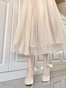仙女风白色玛丽珍单鞋女夏2023小众，设计粗跟法式少女高跟凉鞋