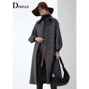IDPAN女装商场同款秋冬时尚设计单排扣羊毛长款呢子大衣外套女