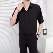 短袖衬衫男黑色冰丝高级感休闲衬衣，垂感免烫商务西装寸五分袖夏装