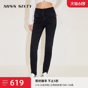 Miss Sixty春款牛仔裤女复古三环高腰显瘦百搭修身小脚铅笔裤休闲