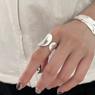 一恋不对称几何宽边戒指女轻奢高级感个性时尚，s925银开口戒指指环