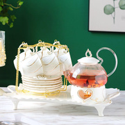 花茶杯子壶茶具套装家用英式下午茶水，果茶陶瓷泡茶壶蜡烛加热底座
